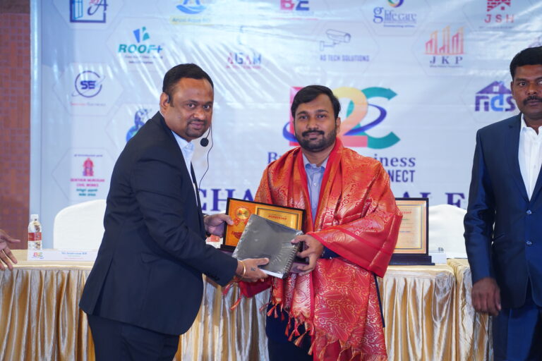 B2C Builders business connect a forum conducted by Mr. Ganeshan G life Care , Best builder award in 2021 salem received by prathysta construction